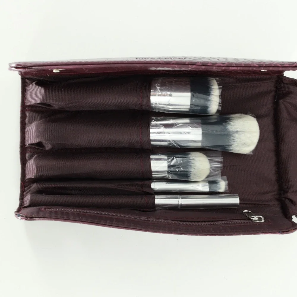 Lune+Aster Jet Set Brush Collection 5-Piece Makeup Set with Plum Croc Case NEW